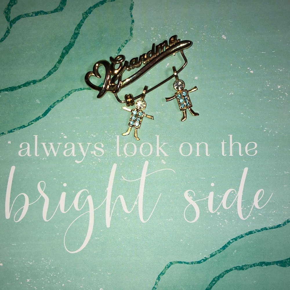 K.i.s grandma brooch with two boy March charms
